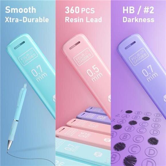 Pastel Mechanical Pencil Set-6PCS 0.5mm&0.7mm Pencils with 360PCS HBLead Refills - Picture 5 of 7